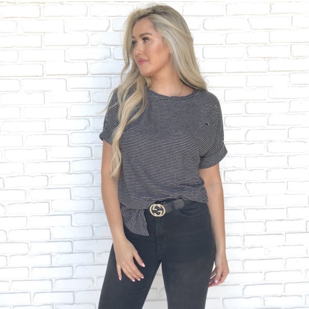 Striped distressed jersey tee